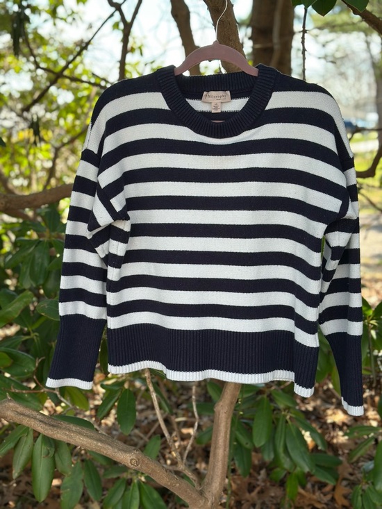 Philosophy Sweaters - Philosophy Navy & White Striped Crewneck Sweater- Large- soft